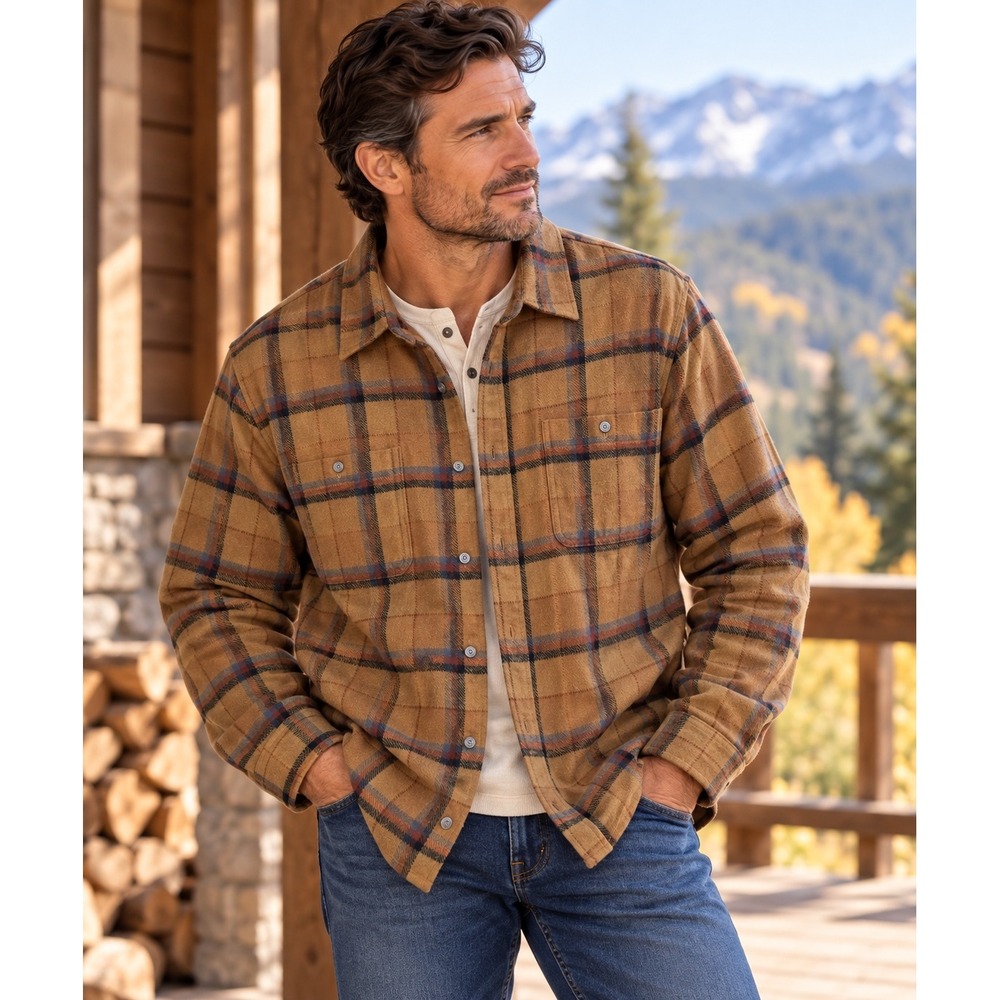Schott Bros Mens 2XL Brown Plaid Heavyweight Flannel Shirt Cotton Workwea